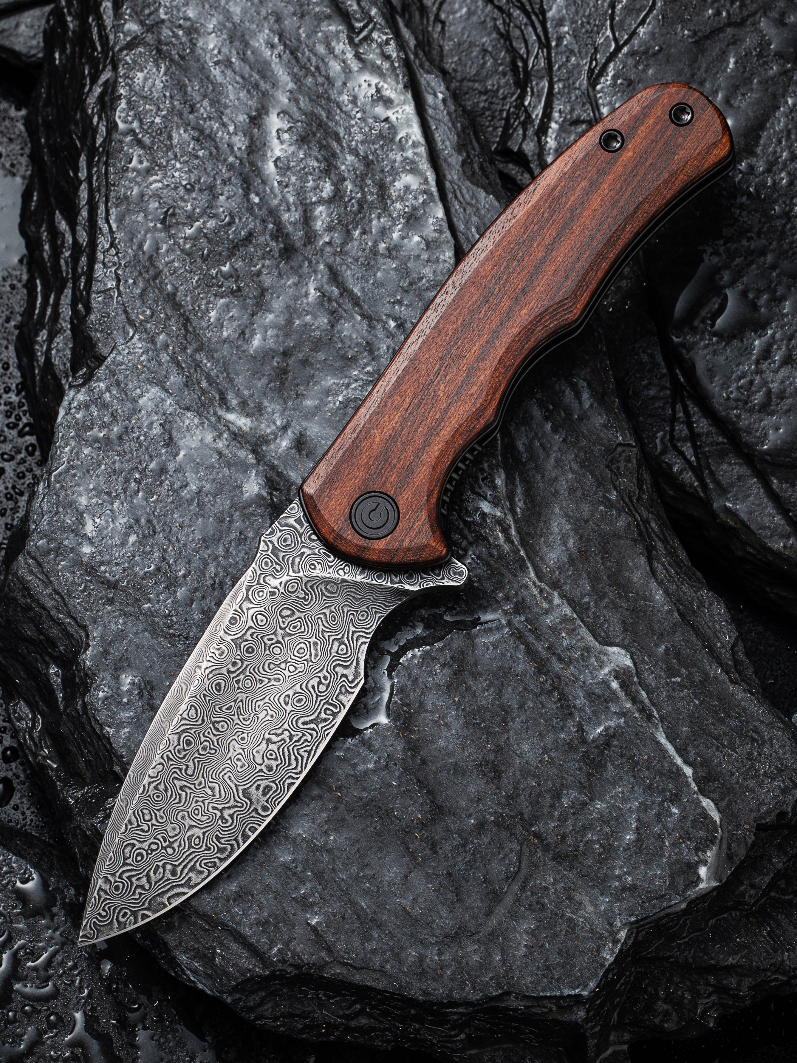 CIVIVI Mini Praxis Flipper Knife Wood Handle Damascus Blade