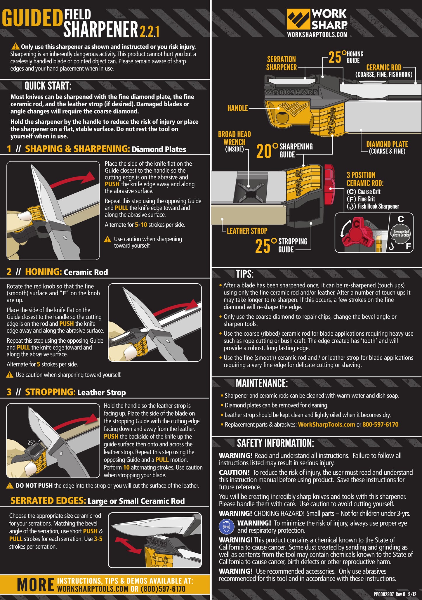 Work Sharp Guided Field Sharpener Diamond+Ceramic+Leather Strop WSGFS 2.2.1