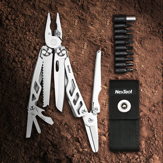 NexTool Flagship Max Sandblasted Silver Multi-Tool 14 Functions with Bit Kit and Nylon Pouch