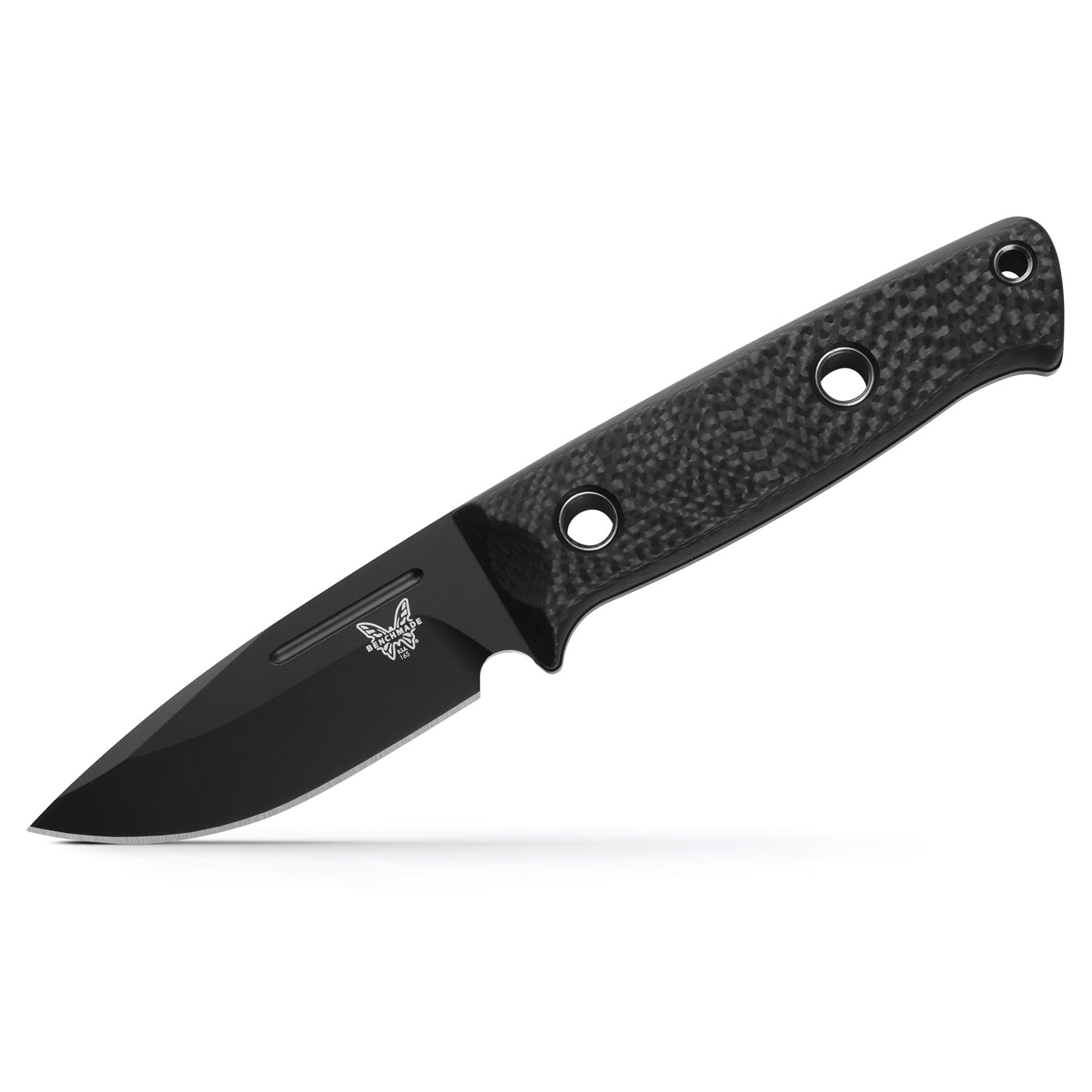 Benchmade 165BK Sibert Mini Bushcrafter 3.38" CPM-CruWear Black Cerakote Fixed Blade Knife with Carbon Fiber Handles