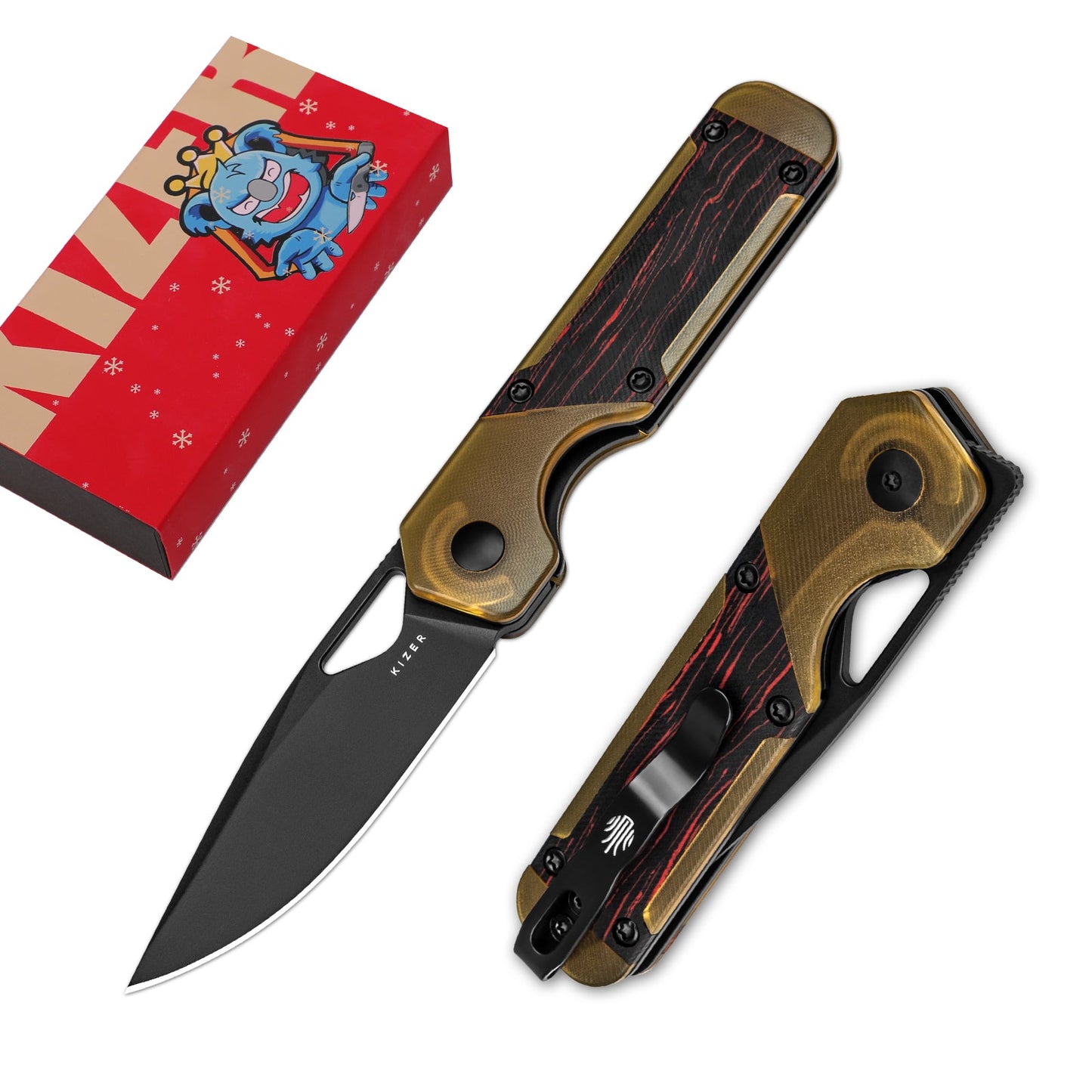 Kizer Mini Militaw 2.82" Nitro-V Ultem PEI Red/Black G10 Folding Knife V3634SA1