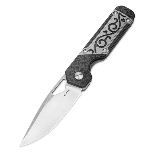 Kizer Mini Militaw 2.82" S45VN Titanium Carbon Fiber Folding Knife Ki3634SA4