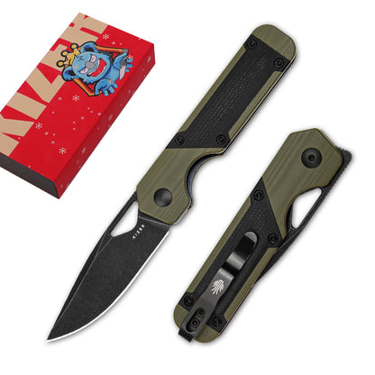 Kizer Mini Militaw 2.82" Nitro-V Green G10 Black Micarta Folding Knife V3634SA5