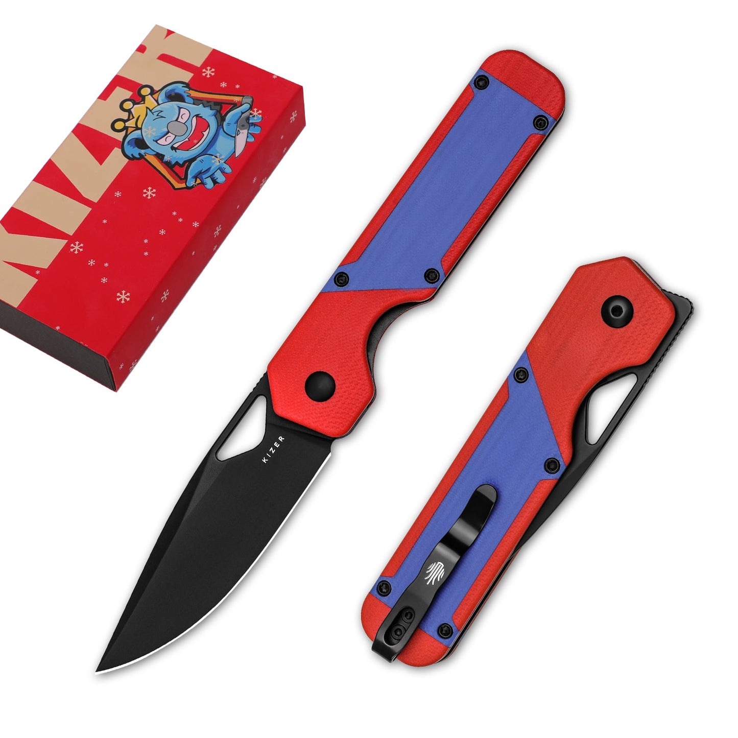 Kizer Militaw 3.36" Nitro-V Red / Blue G10 Folding Knife V3634A2