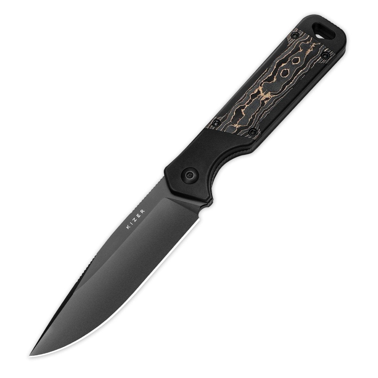 Kizer Militaw Fixed Blade 3.85" S35VN Aluminium Gold Camo Fat Carbon Knife 1067A1