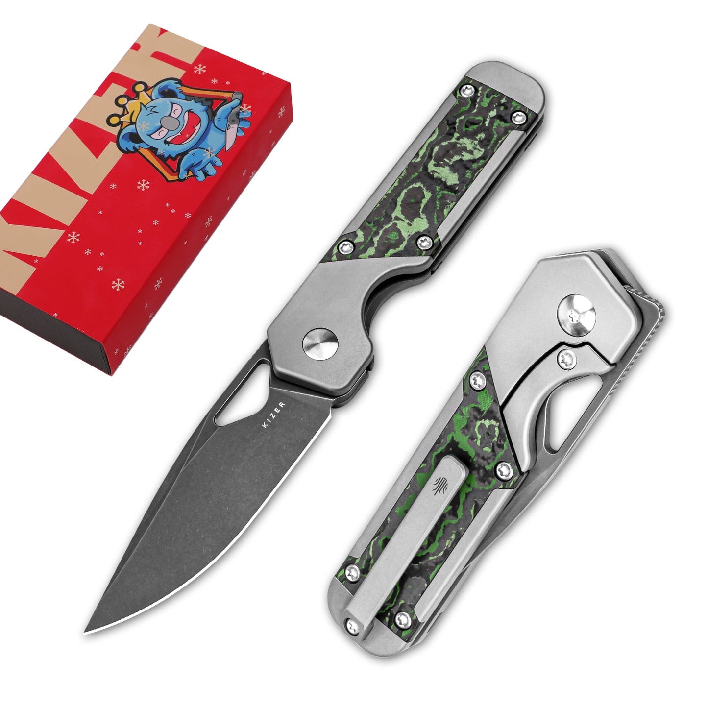 Kizer Mini Militaw 2.82" S45VN Titanium Jungle Wear Carbon Fiber Folding Knife Ki3634SA2