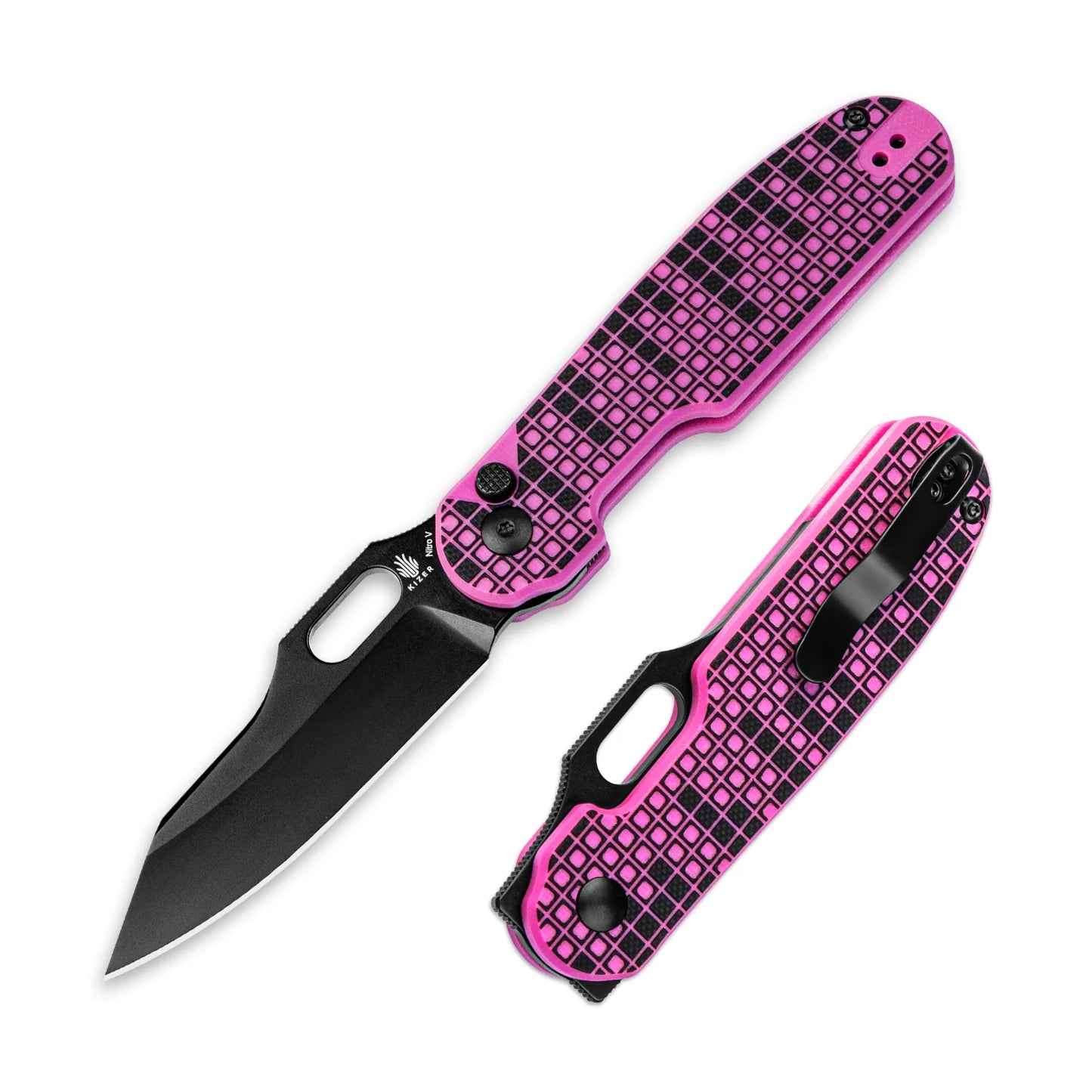 Kizer Cormorant 3.17" Nitro-V Pink G10 Button-Lock Folding Knife V4562A2