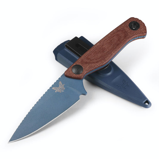 Benchmade 203BT-01 Dacian 3.54" CPM-Magnacut Blue Cerakote Brown Canvas Micarta Fixed Blade Knife