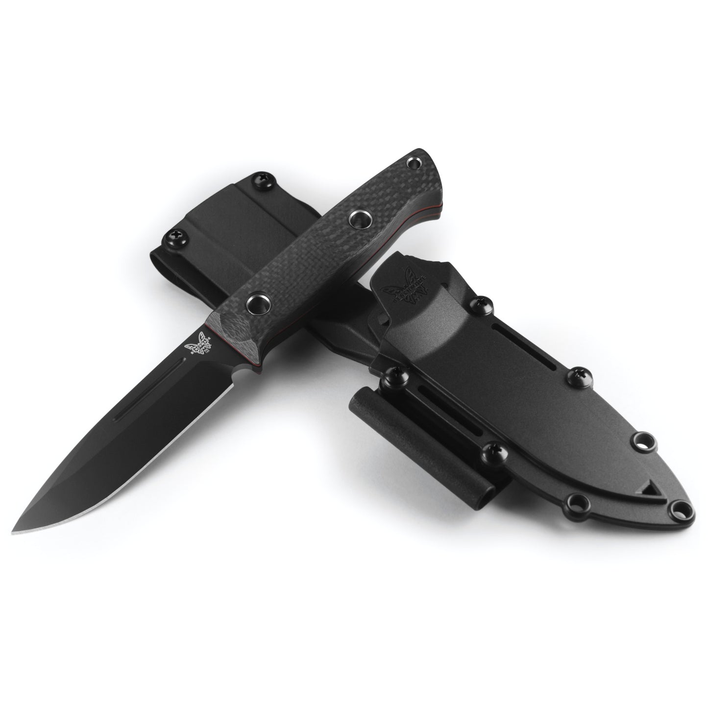 Benchmade 163BK Sibert Bushcrafter 4.38" CPM-CruWear Black Cerakote Fixed Blade Knife with Carbon Fiber Handles