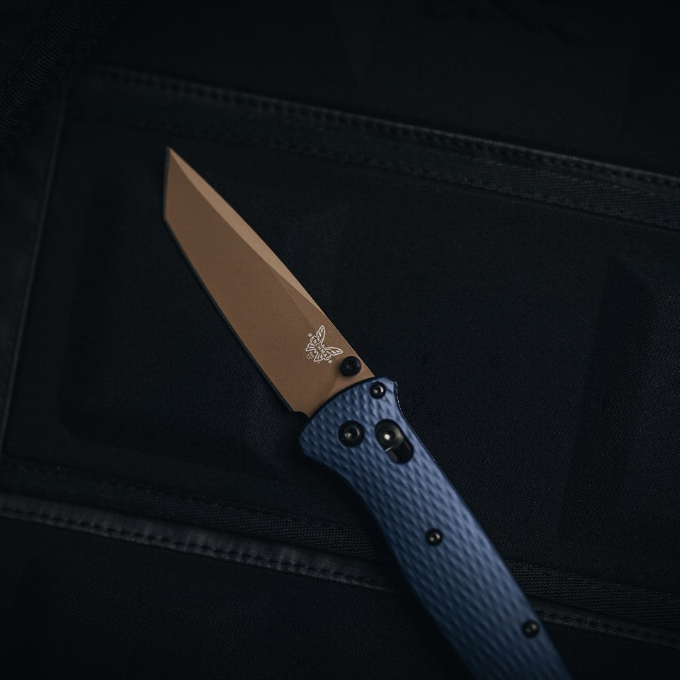 Benchmade 537FE-02 Bailout 3.38" CPM-M4 FDE Tanto Folding Knife with Crater Blue Aluminum Handle