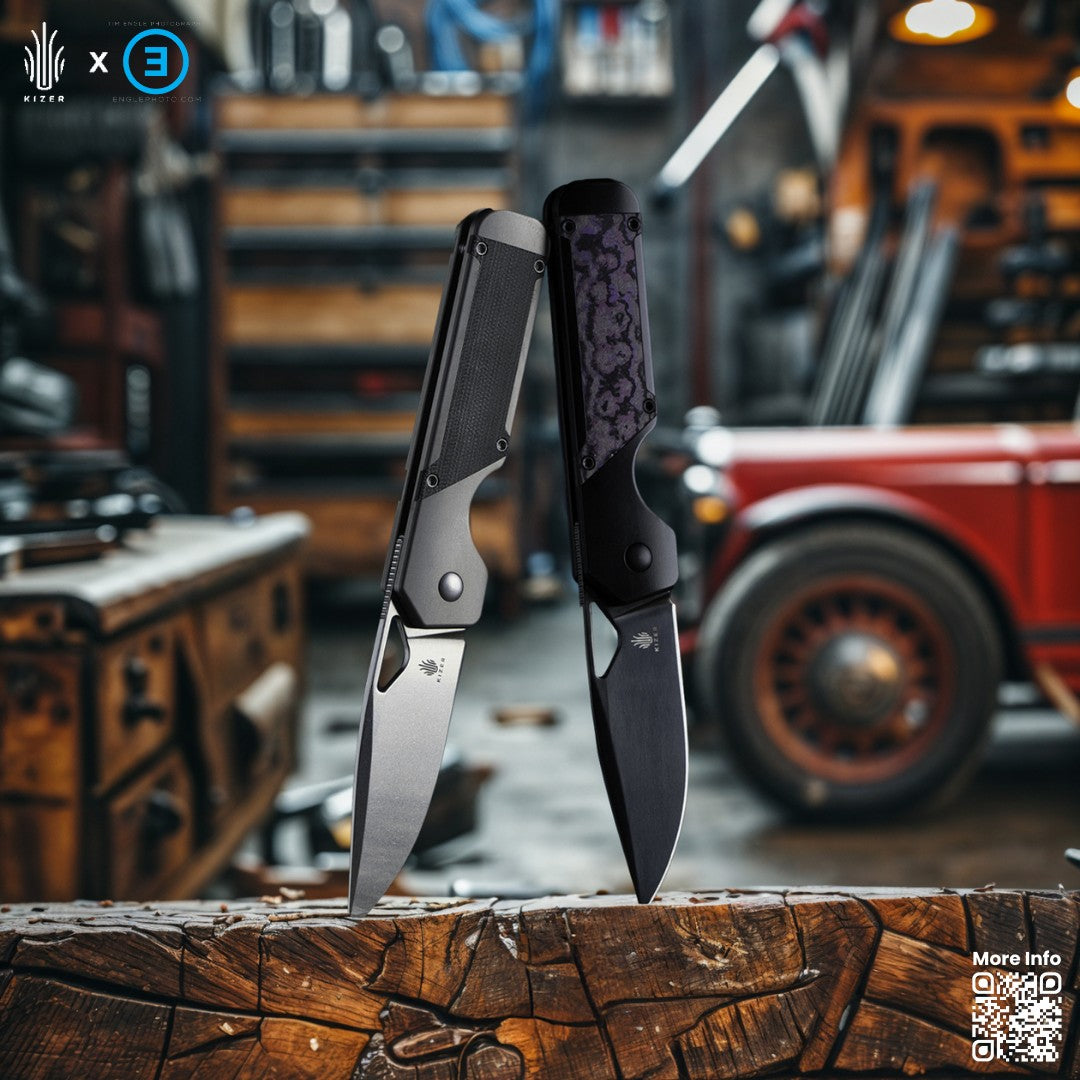 Kizer Militaw 3.35" S45VN DLC Purple Haze Fatcarbon Titanium Folding Knife Ki3634A2