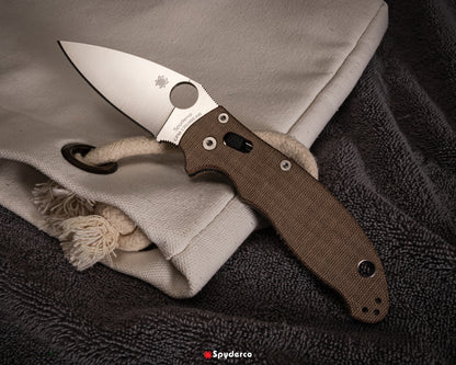 Spyderco Manix 2 3.37" CPM Cru-Wear Brown Canvas Micarta Folding Knife C101MPCW2