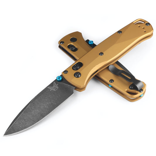 Benchmade 535BK-07 Bugout 3.24" DLC Battlewashed M390 Folding Knife with Burnt Brass Aluminium Handle