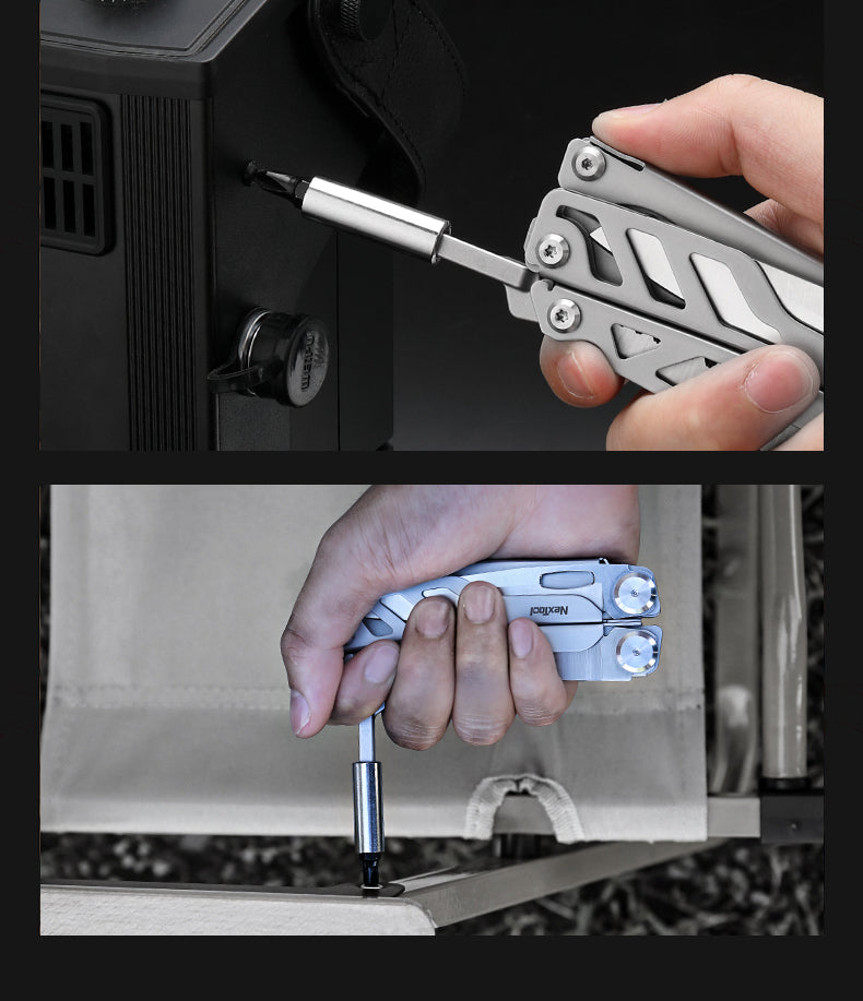 NexTool Flagship Max Sandblasted Silver Multi-Tool 14 Functions with Bit Kit and Nylon Pouch