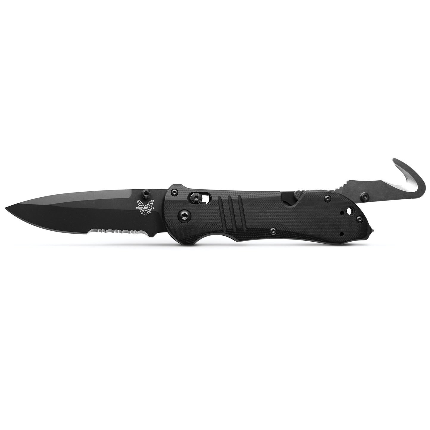 Benchmade 917SBK Tactical Triage AXIS 3.48" CPM-S30V Black Serrated G-10 Rescue Knife with Belt Cutter and Glass Breaker