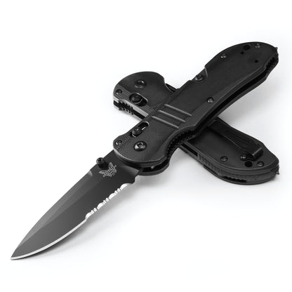 Benchmade 917SBK Tactical Triage AXIS 3.48" CPM-S30V Black Serrated G-10 Rescue Knife with Belt Cutter and Glass Breaker