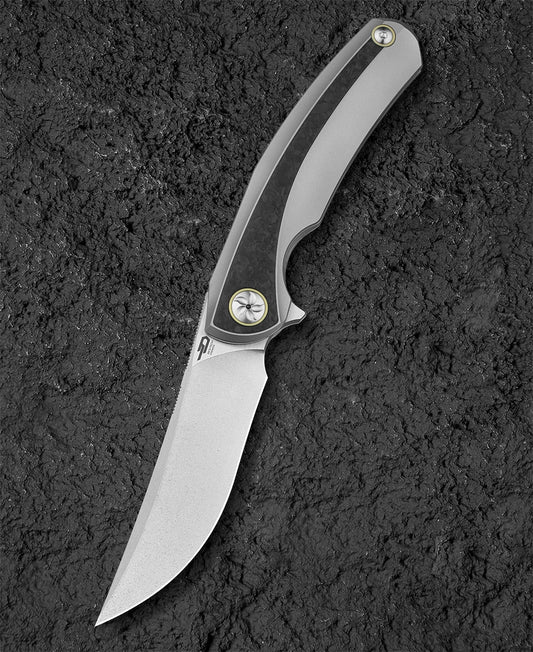 Bestech Sambac 3.62" Magnacut Titanium Marble Carbon Fiber Folding Knife by Ostap Hel BT2402C