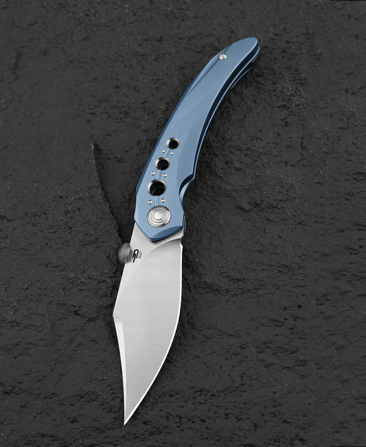 Bestech Razon 3.87" Magnacut Blue Titanium Folding Knife by Kombou BT2406A