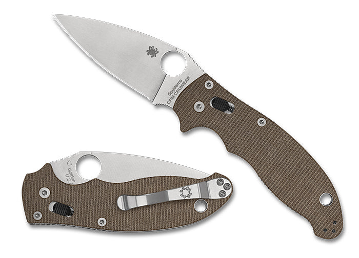 Spyderco Manix 2 3.37" CPM Cru-Wear Brown Canvas Micarta Folding Knife C101MPCW2