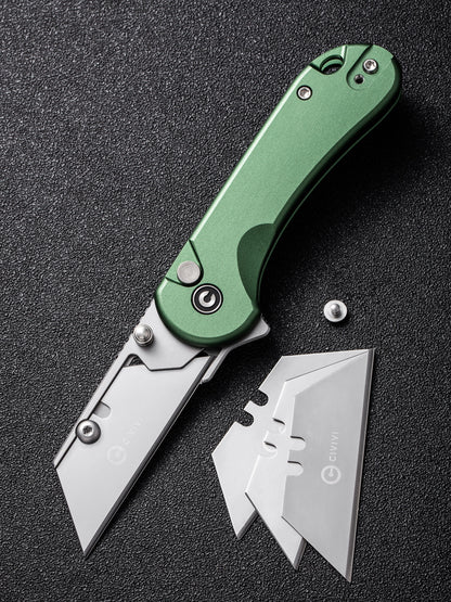 Civivi Elementum Utility Button Lock 2.26" Replaceable Blade Green Folding Knife with 3 Extra Blades C23039B-3