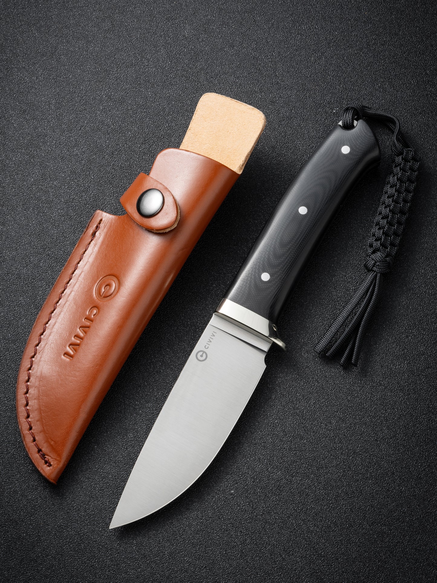 Civivi Cloud Peak 4.6" Nitro-V G10 Fixed Blade Knife with Leather Sheath C23044-1