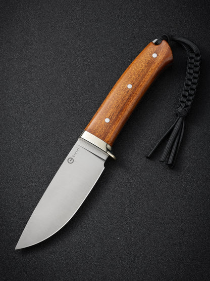 Civivi Cloud Peak 4.6" Nitro-V Guibourtia Wood Fixed Blade Knife with Leather Sheath C23044-3