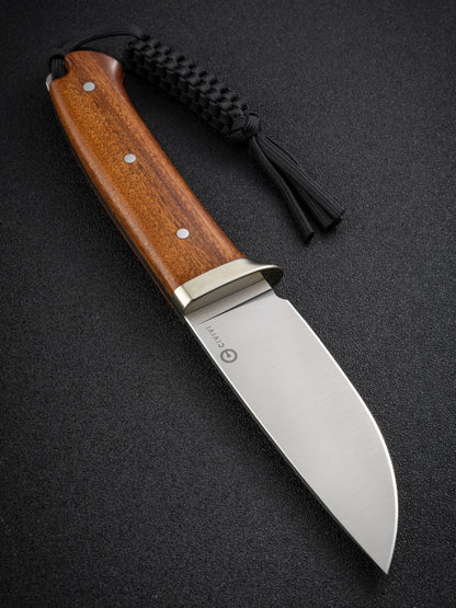 Civivi Cloud Peak 4.6" Nitro-V Guibourtia Wood Fixed Blade Knife with Leather Sheath C23044-3