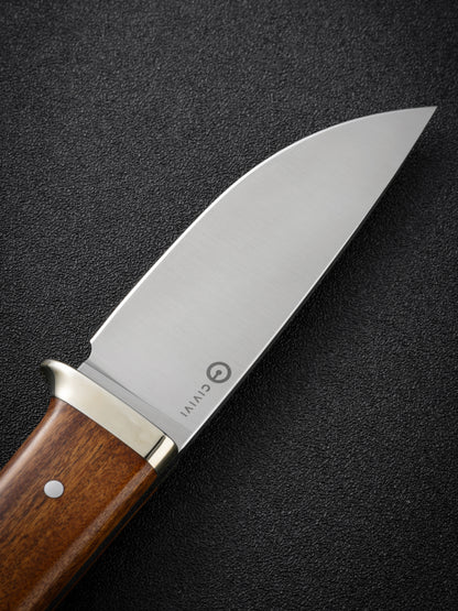 Civivi Cloud Peak 4.6" Nitro-V Guibourtia Wood Fixed Blade Knife with Leather Sheath C23044-3