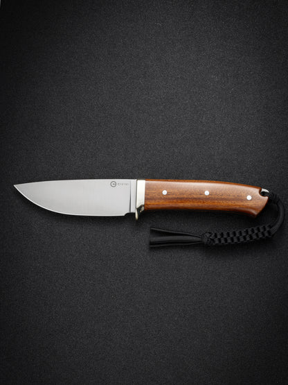 Civivi Cloud Peak 4.6" Nitro-V Guibourtia Wood Fixed Blade Knife with Leather Sheath C23044-3