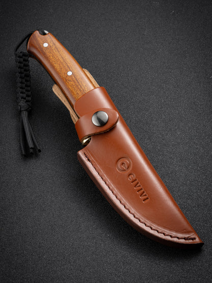 Civivi Cloud Peak 4.6" Nitro-V Guibourtia Wood Fixed Blade Knife with Leather Sheath C23044-3