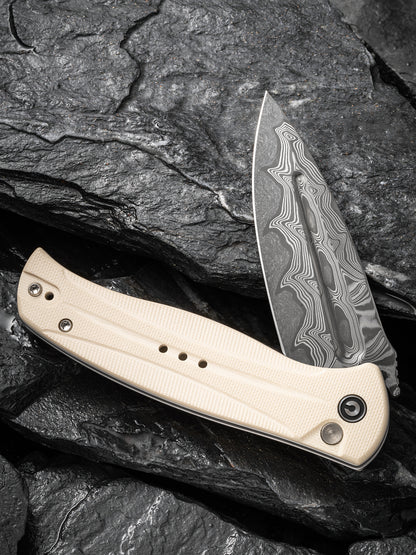 Civivi Incindie 3.48" Damascus Ivory G10 Button Lock Folding Knife C23053-DS1