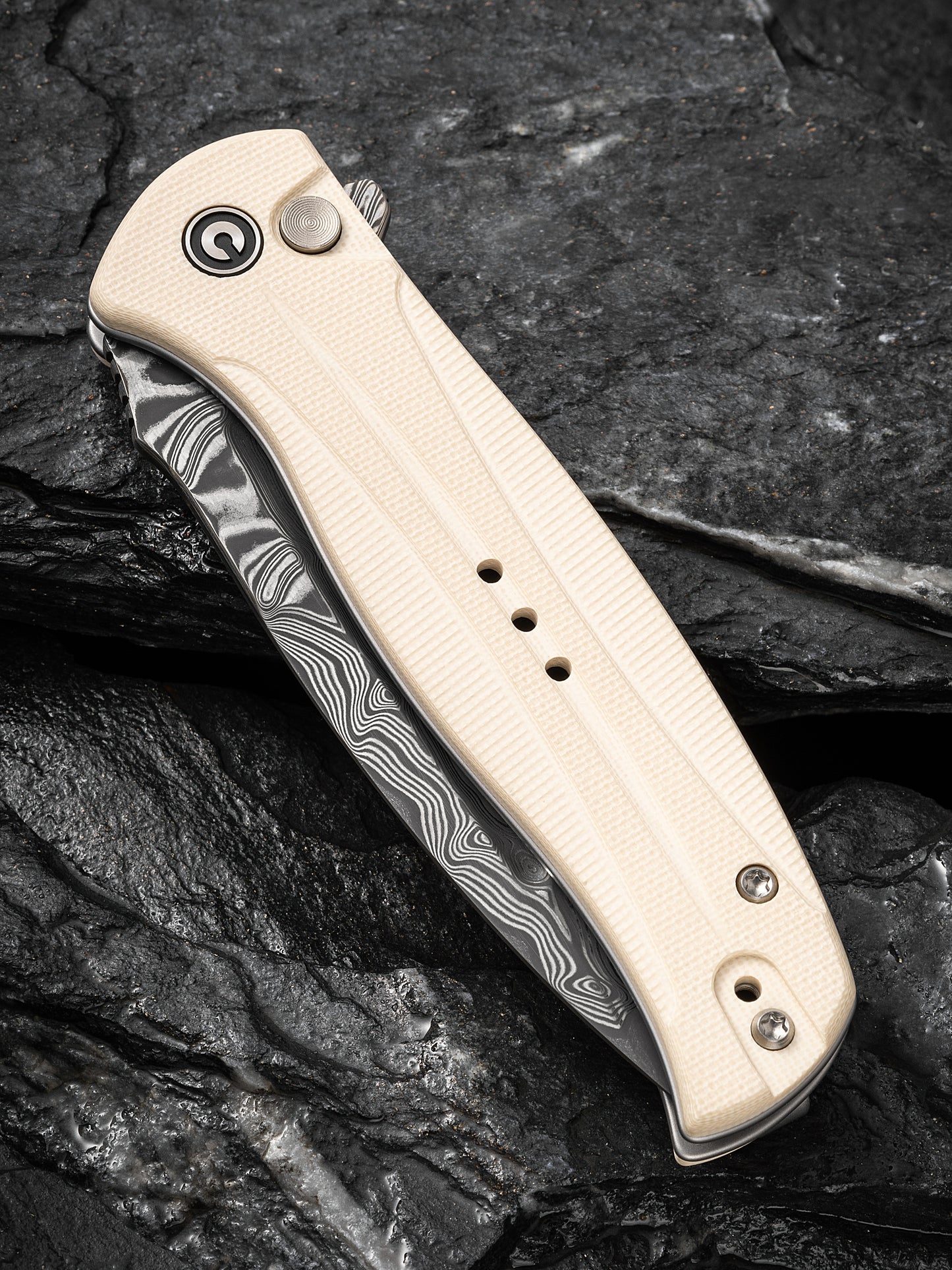 Civivi Incindie 3.48" Damascus Ivory G10 Button Lock Folding Knife C23053-DS1