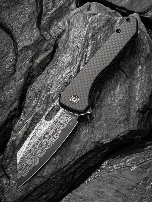 Civivi Nugz 3.17" Damascus Twill Carbon Fiber G10 Folding Knife by Matthew Wehrwein C23060-DS1