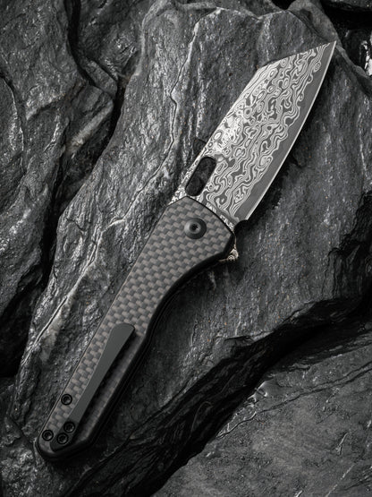 Civivi Nugz 3.17" Damascus Twill Carbon Fiber G10 Folding Knife by Matthew Wehrwein C23060-DS1