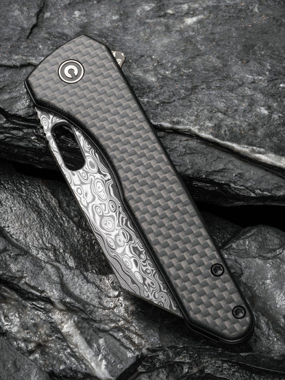 Civivi Nugz 3.17" Damascus Twill Carbon Fiber G10 Folding Knife by Matthew Wehrwein C23060-DS1