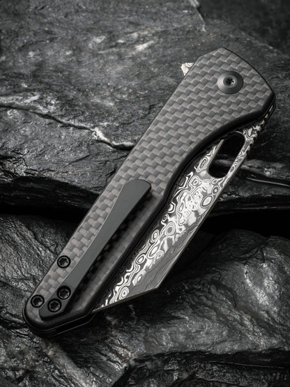 Civivi Nugz 3.17" Damascus Twill Carbon Fiber G10 Folding Knife by Matthew Wehrwein C23060-DS1