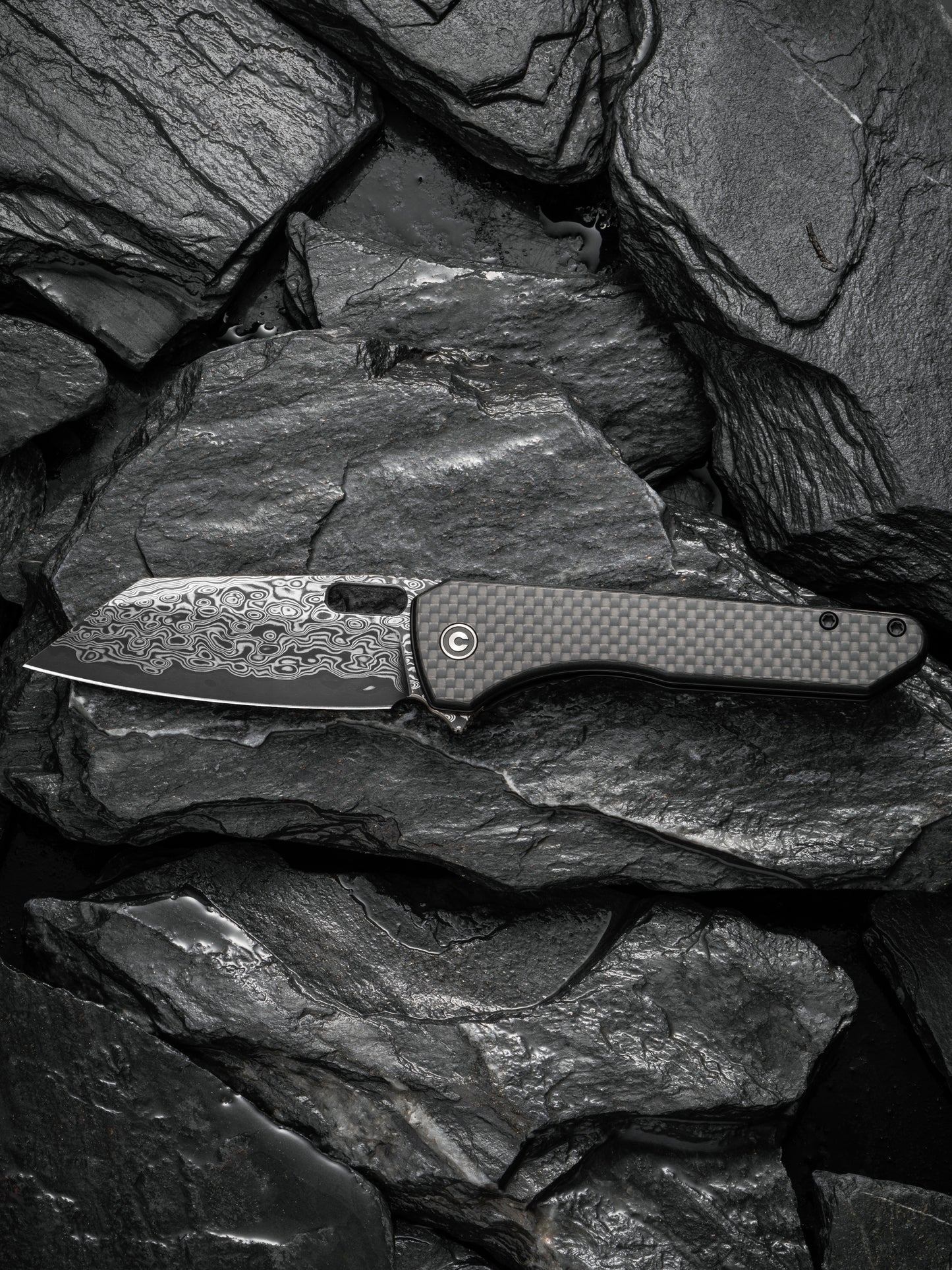 Civivi Nugz 3.17" Damascus Twill Carbon Fiber G10 Folding Knife by Matthew Wehrwein C23060-DS1