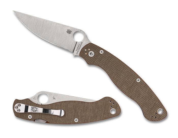 Spyderco Military 2 4" CPM Cru-Wear Brown Canvas Micarta Folding Knife C36MPCW2