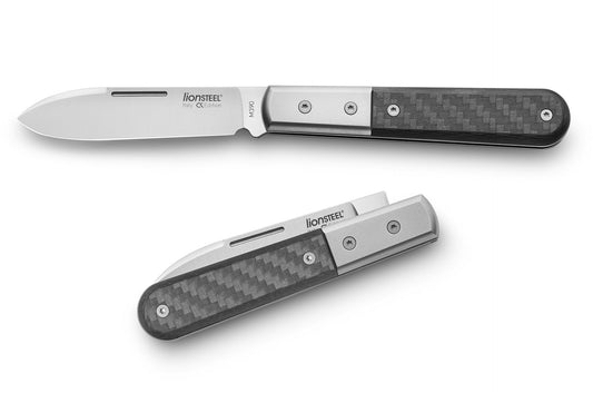 LionSteel Barlow Roundhead 2.95" M390 Carbon Fiber Titanium Slipjoint Folding Knife