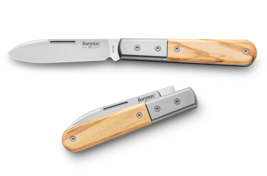 LionSteel Barlow Roundhead 2.95" M390 Olive Wood Titanium Slipjoint Folding Knife