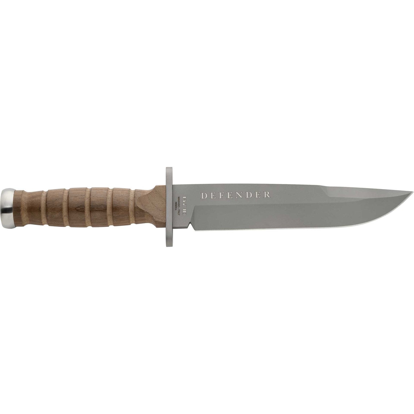 Fox Defender 6.81" N690Co Walnut Wood Fixed Blade Knife with Leather Sheath FX-689