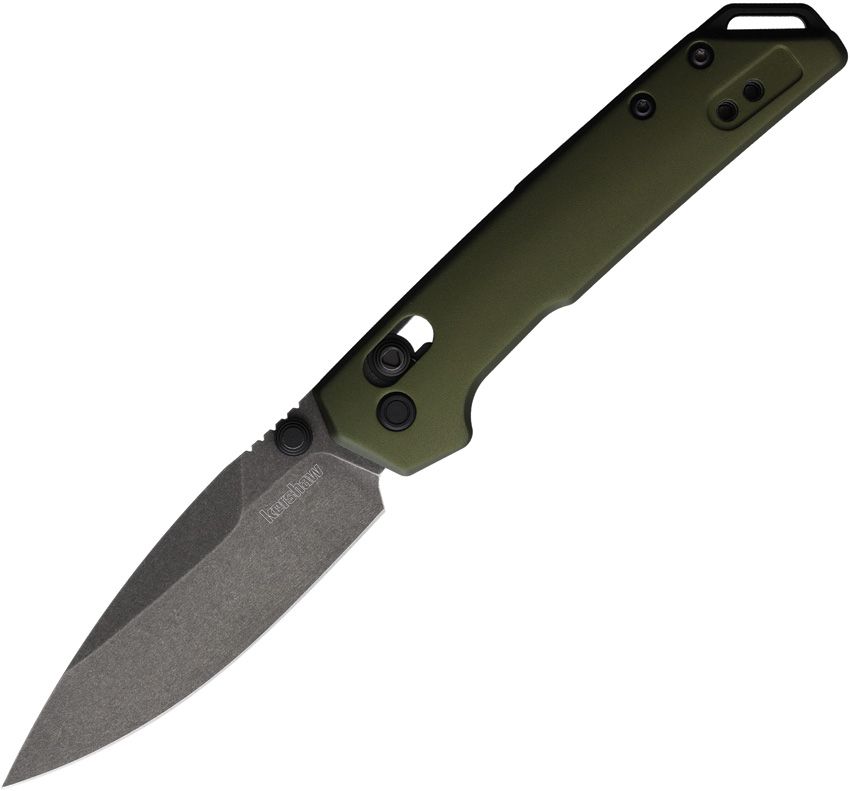 Kershaw Mini Iridium 3" D2 BlackWash DuraLock KVT OD Green Aluminum Folding Knife 2051OLBW