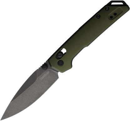 Kershaw Mini Iridium 3" D2 BlackWash DuraLock KVT OD Green Aluminum Folding Knife 2051OLBW