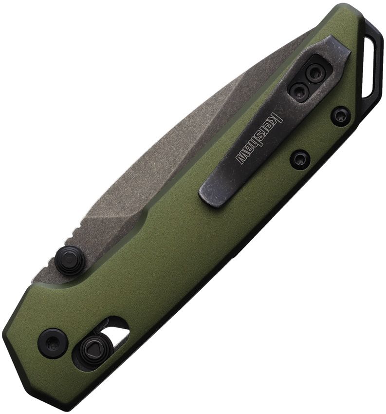 Kershaw Mini Iridium 3" D2 BlackWash DuraLock KVT OD Green Aluminum Folding Knife 2051OLBW