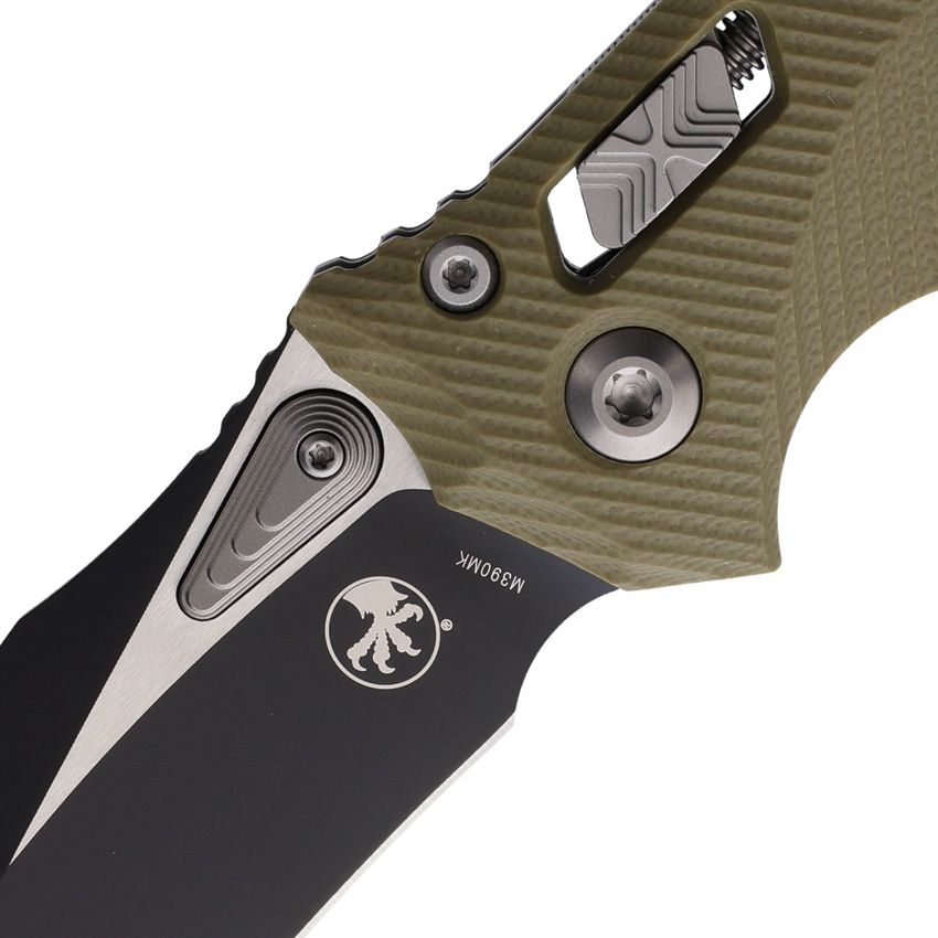 Microtech Amphibian Ram-Lok 3.9" M390MK Two-Tone OD Green Fluted G10 Folding Knife