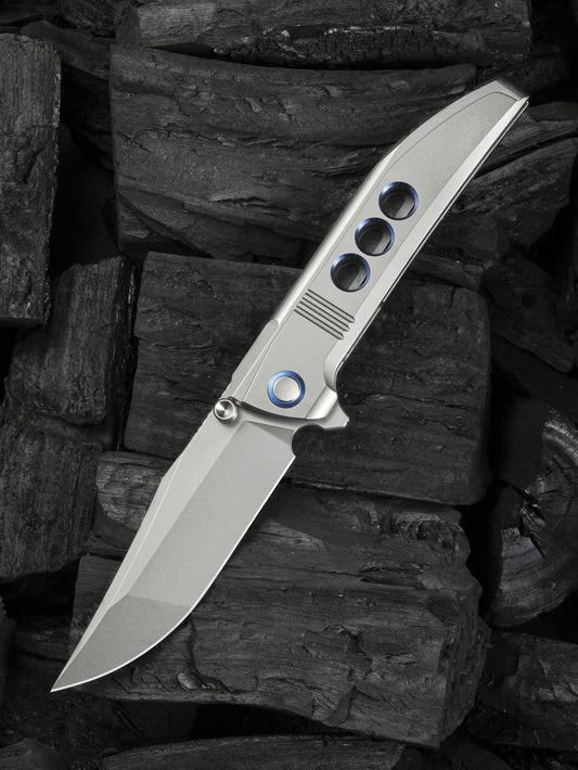 WE Ezinta 3.99" M390 Polished Bead Blasted Titanium Integral Folding Knife WE22041-2