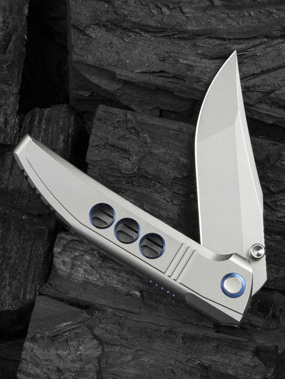 WE Ezinta 3.99" M390 Polished Bead Blasted Titanium Integral Folding Knife WE22041-2