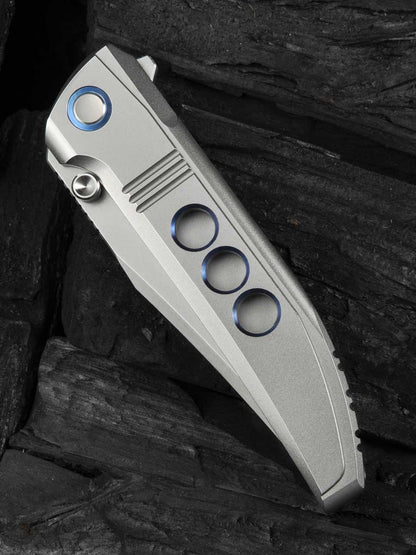 WE Ezinta 3.99" M390 Polished Bead Blasted Titanium Integral Folding Knife WE22041-2