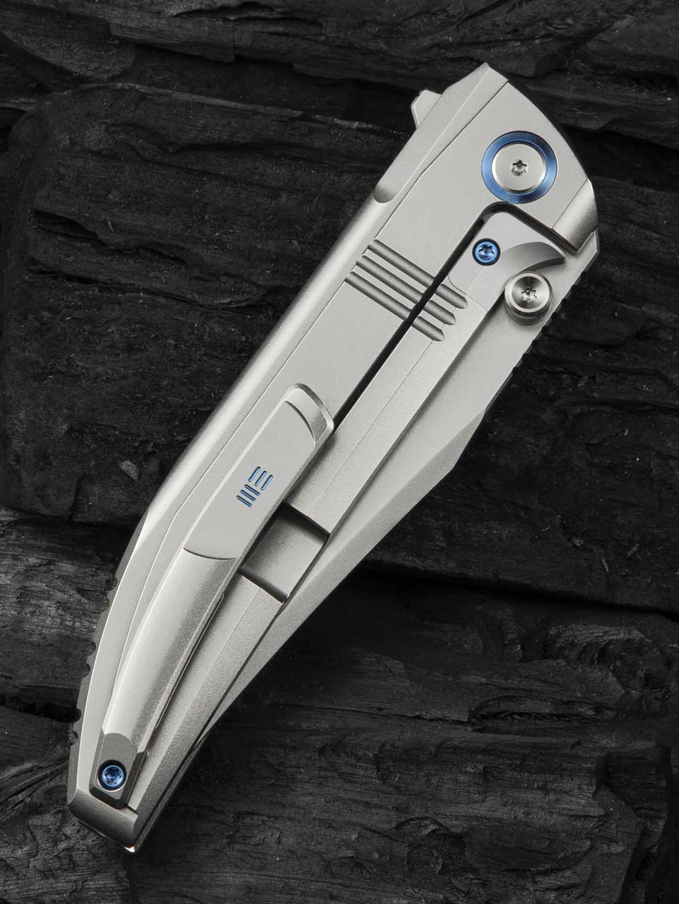 WE Ezinta 3.99" M390 Polished Bead Blasted Titanium Integral Folding Knife WE22041-2