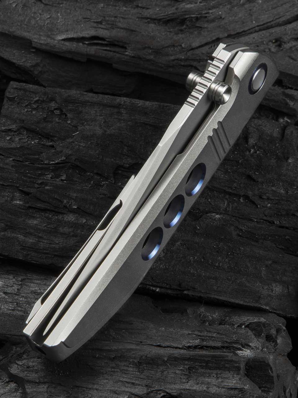 WE Ezinta 3.99" M390 Polished Bead Blasted Titanium Integral Folding Knife WE22041-2